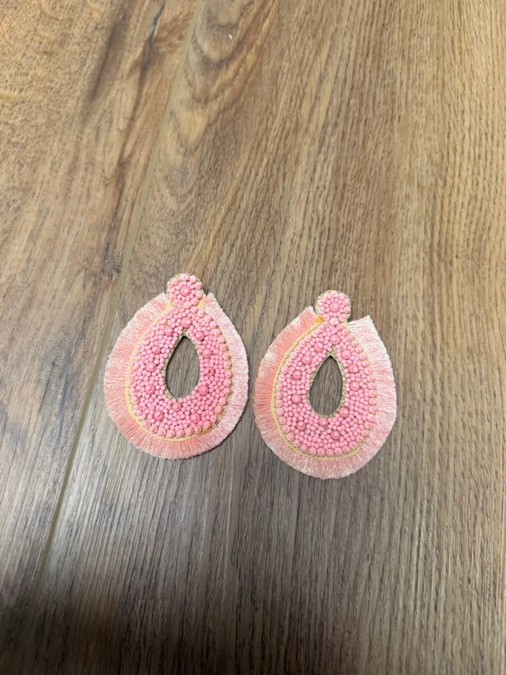 Boutique Pink Beaded Teardrop Fringe Earrings Boho Statement Post Seed Bead - Picture 4 of 6